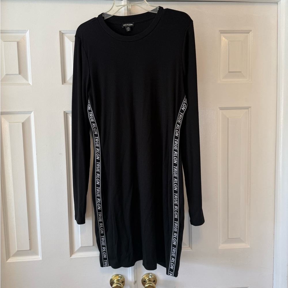 True Religion Black Long Sleeve Dress with Side Branding